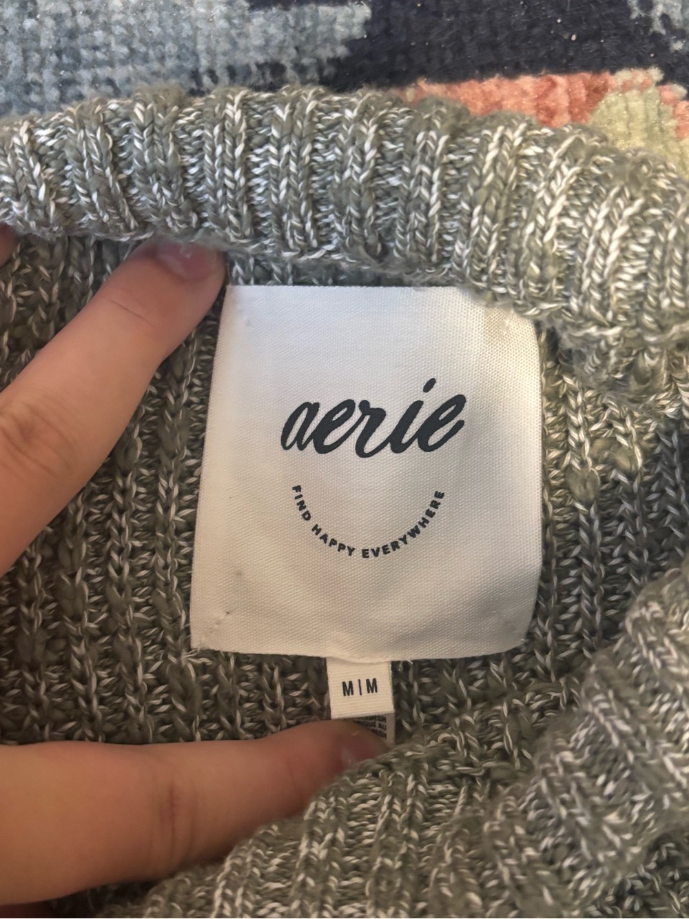 Aerie Size: M Men’s Cozy Heathered Knit Pullover Sweater - Green/Grey - Picture 4 of 4